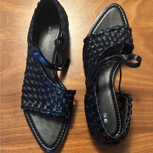 JW PEI Black Woven Strap Flat Sandals